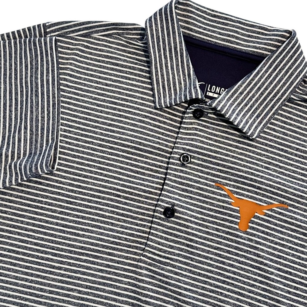 Longhorn Apparel Mens Small Gray White Striped UT Texas Longhorns Polo Shirt